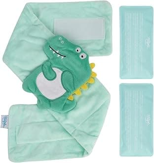 Baby Colic, Gas and Upset Stomach Relief, Heated Warmer Tummy Wrap with 2 Gel Packs for Newborns and Infants, Baby Heating Pad Swaddling Belt Natural Relief (Green Dinosaur)