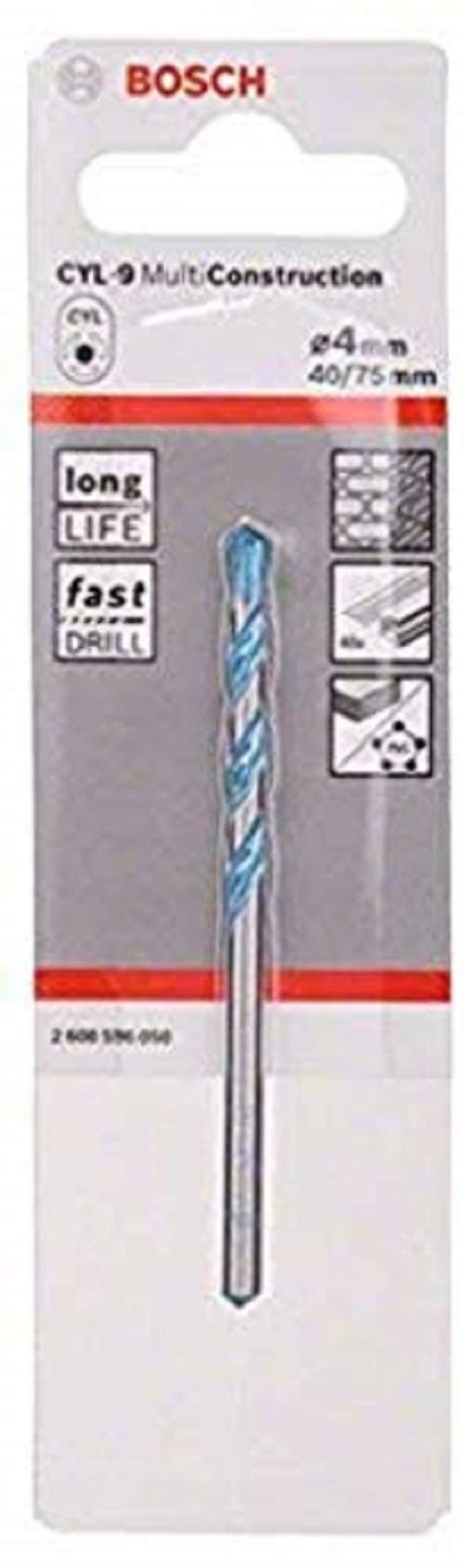 Bosch Professional 2608596050 CYL-9 Multi Purpose Drill Bit, 4mm x 40mm x 75mm, Silver