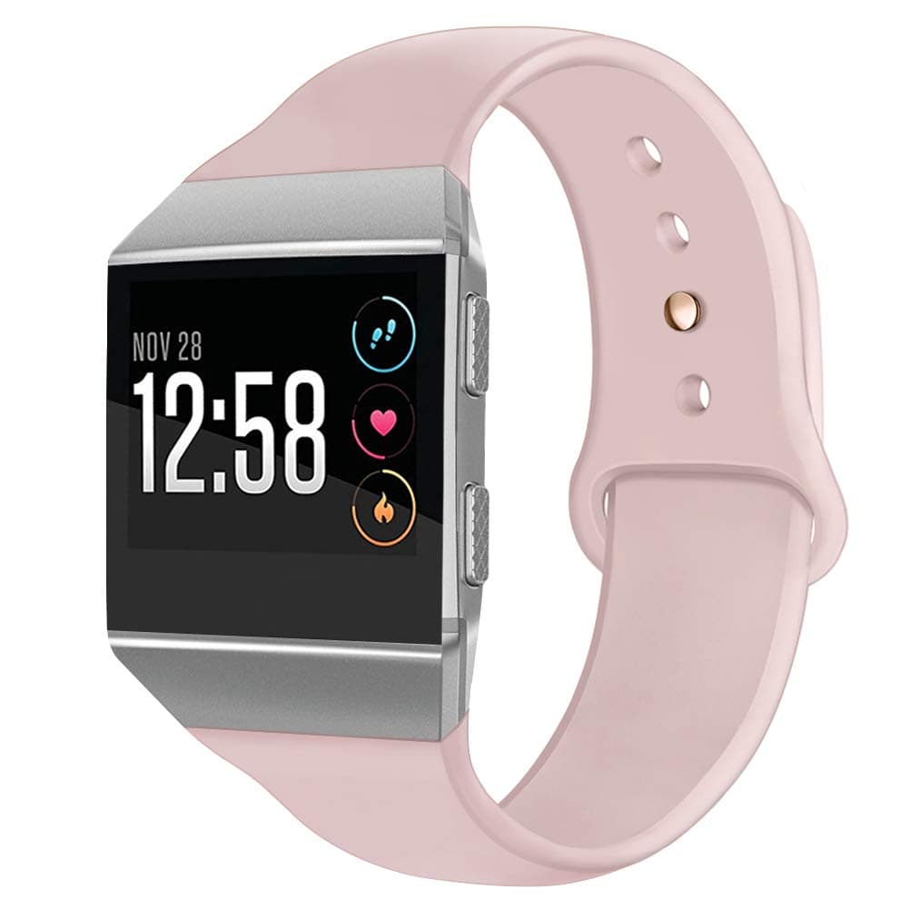 Sport Bands Compatible Fit bit Ionic, Soft Silicone Wristband Replacement Watch Band Strap Accessory Bracelet for Fit bit Ionic Smart Watch, Sand Pink with Rose Gold Button Small