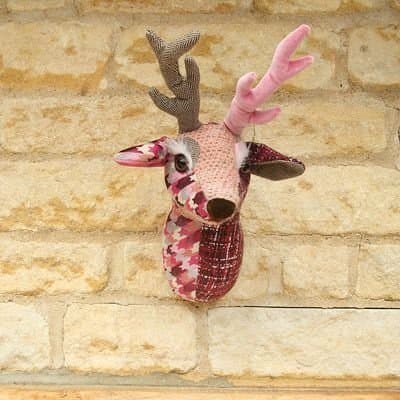 Dora Designs The Patchwork Collection Home Accessories Wall Art Buck Stag Deer Fabric Trophy Head