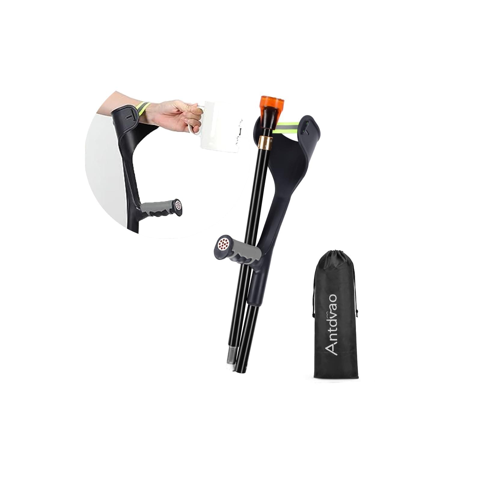 Forearm Crutches Pair, Folding Forearm Crutches Lightweight Adjustable，with Rubber Handles, Comfortable Grip and Wear-Resistant, Non-Slip Forearm Crutches for Heavy Duty