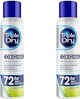 Triple Dry Original Anti-Perspirant Spray 150ml | 72-Hour Protection Against Excessive Sweating | Fights Odour | Triple Active Formula | Fragrance-Free | Clinically Proven | Unisex (Pack of 2)