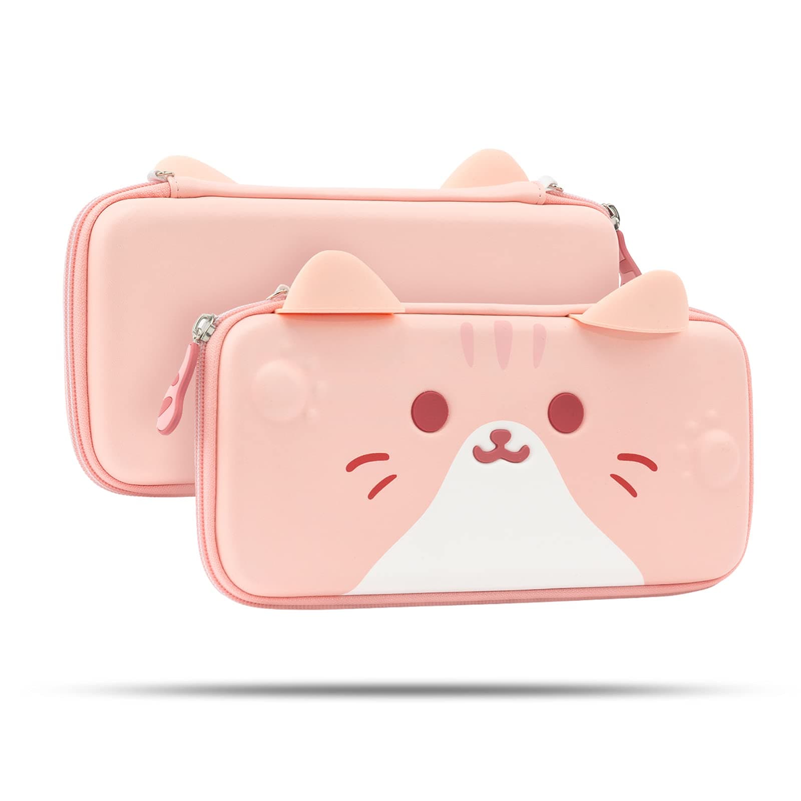 Cat Ears Carry Case Compatible with Switch/Swith OLED Moder Portable Hardshell Slim Travel Carrying Case fit Switch Console (Pink)