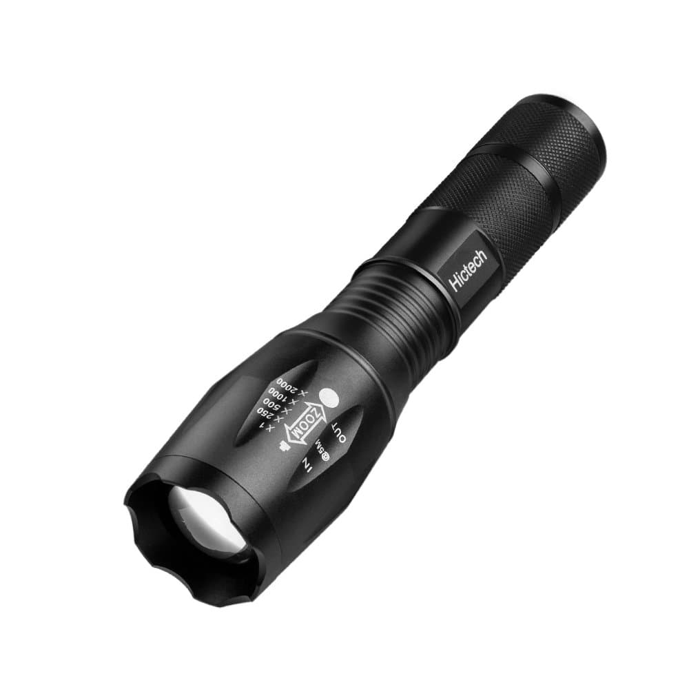 LED Flashlight, Hictech 1600 Lumens A100 Handheld Tactical Flashlight Torch with 5 Modes Super Bright Zoomable Waterproof Foucs Adjustable for Hunting, Cycling, Climbing, Camping (1PC-T26S)