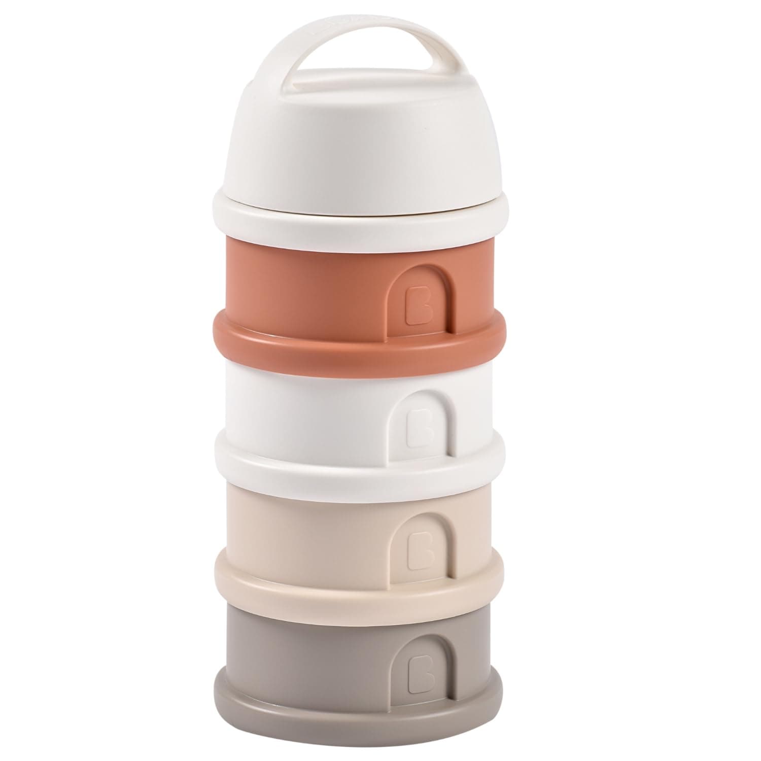 BEABA, Formula Dispenser - Storage for Baby Milk Powder - Stackable - 4 Compartments - 100% airtight - Long-Term use as a Snack Box - Made in France - Cotton White/Terracotta