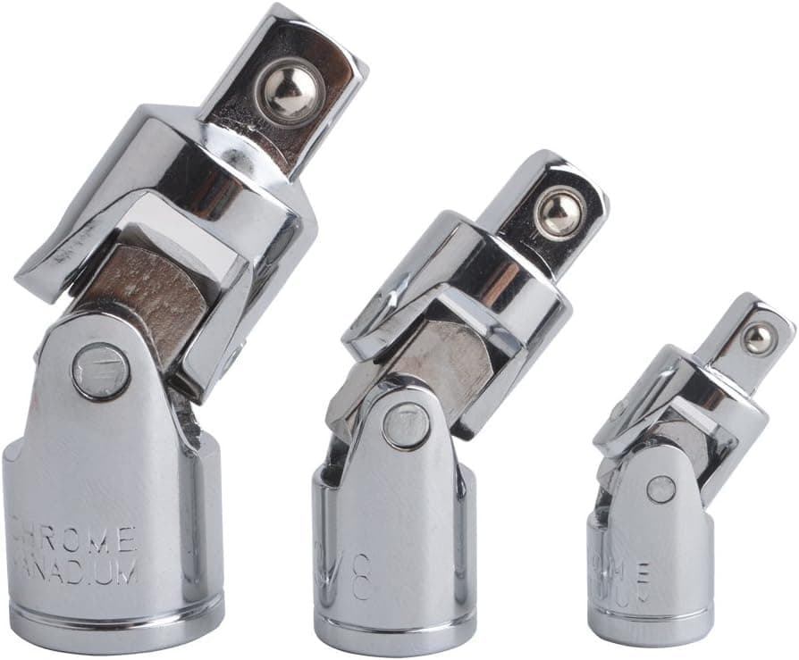 Gunpla 3 Pieces Impact Universal Joint Socket Set Swivel Drive Adapter Reducer CR-V Steel Silver Chrome Finish 1/4" 3/8" 1/2" (6.3mm/10mm/12.5mm)