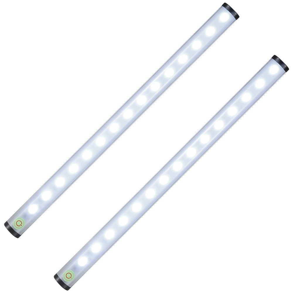 Tradinno Under Cabinet Light, Thin Dimmable Touch Sensor 15 LED Light Bar Kitchen Cupboard Closet Wardrobe Light Strip USB Rechargeable Stick-on Light, 2 Pack