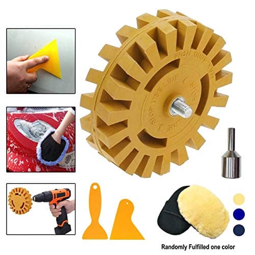 Diriway Decal Remover Rubber Eraser Wheel Tool with Drill Adapter 4 inch Drill Attachment 2 Pieces Hanging Boards And 1Piece Bear Paw Rag For Removing Pinstripes, Stickers, Double Side Adhesive Vinyl