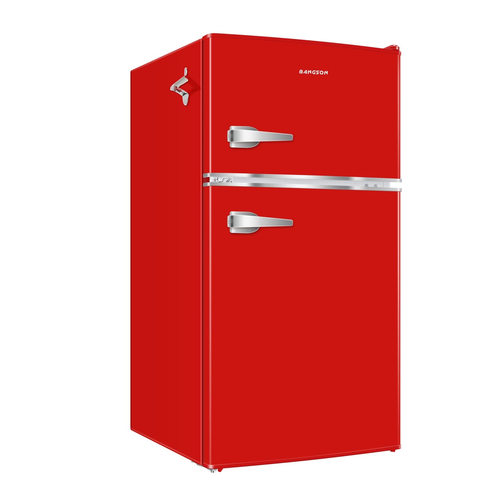 Mini Fridge with Freezer, 3.2 CU.FT Small Refrigerator with Freezer, Door Handle, Bottle Opener, For Bedroom, Dorm, Office, Home, Garage or RV, R-600a, Red