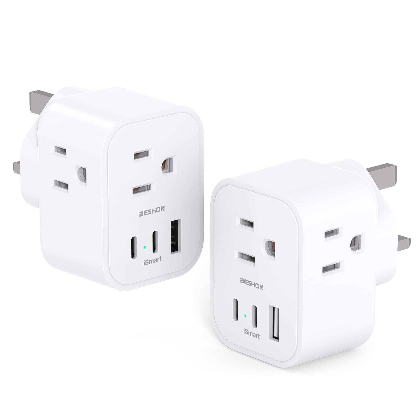 [2 Pack] US to UK Travel Plug Adapter, Type G Power Adapter with 3 AC and 3 USB(2 USB C), International Plug Adapter, Travel Essentials for USA to England London Scotland British Qatar Irish Hongkong