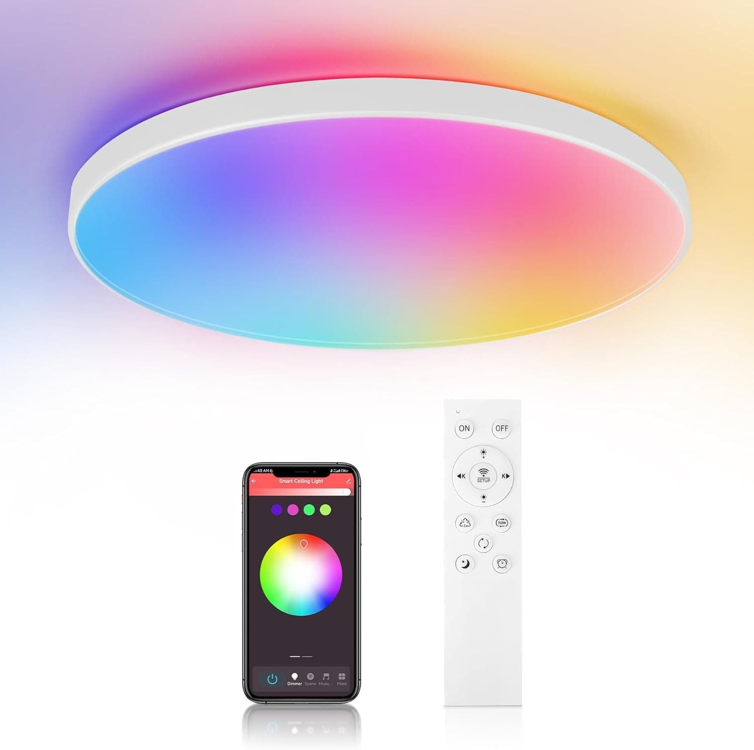 CANMEIJIA RGB Ceiling Light 24W Dimmable LED Ceiling Light,Bluetooth Bathroom Lights Ceiling with Remote Control,IP44 Waterproof Smart Ceiling Lights for Bedroom,Living Room