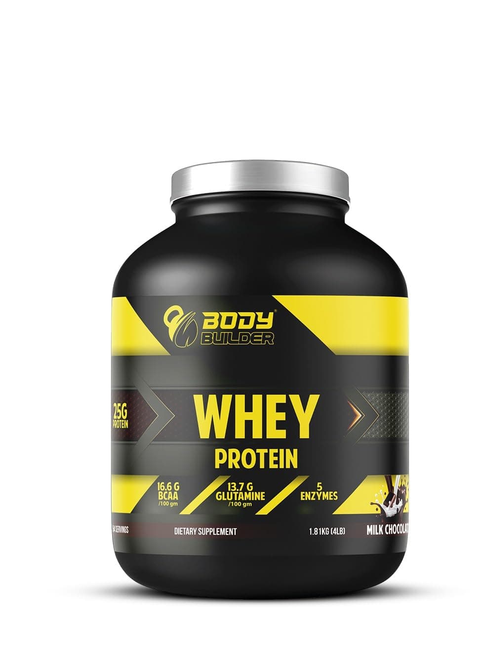 Body Builder 100% Whey Protein - 25g Protein, BCAAs, Glutamine, Digestive Enzymes for Lean Muscle Growth & Endurance, Suitable for Vegetarians & Keto Dieters (4 LB, Milk Chocolate)