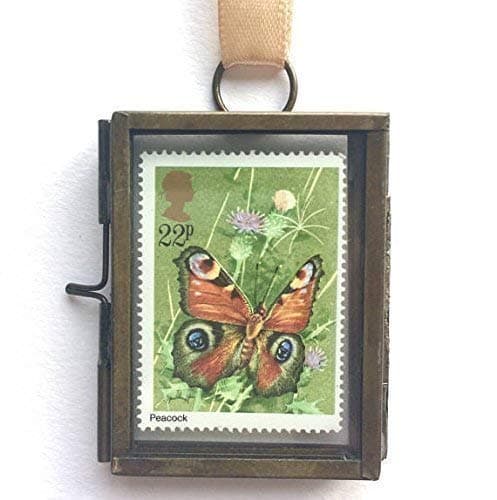 Peacock Butterfly Framed Postage Stamp Gift Ornament