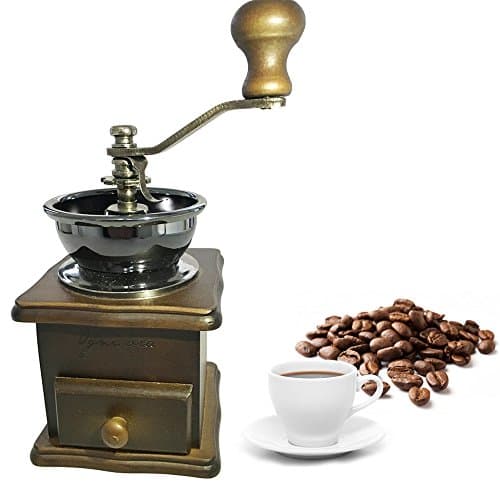 Premium Adorable Manual Hand Coffee Bean Grinder of Solid Beech Wood Body and Heavy Duty Steel Adjustable for Coarse to Fine Grind - Can Also Grind Dry Spices