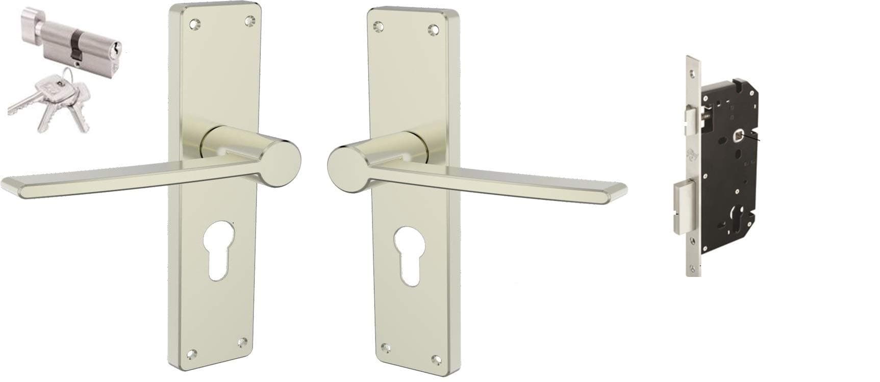 Godrej Locks Solutions and Systems | Locks NEH 18-200 mm Door Handle with Lock Set 1CK | Satin Steel Finish | Silver | 5 Years Warranty