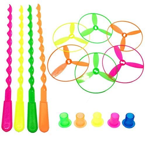 kidsbay 7 pcs/set bamboo dragonfly plastic flying saucers pull string spinning wheel outdoor toy- Multi color(Pack of 7)