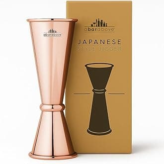 A Bar Above Premium Japanese Jigger with 8 Measurements Inside - Rolled Lip, Double Jigger for Bartending & Measuring Cocktails - Professional & Heavy-Duty 304 Stainless Steel Cocktail Jigger 1oz/ 2oz