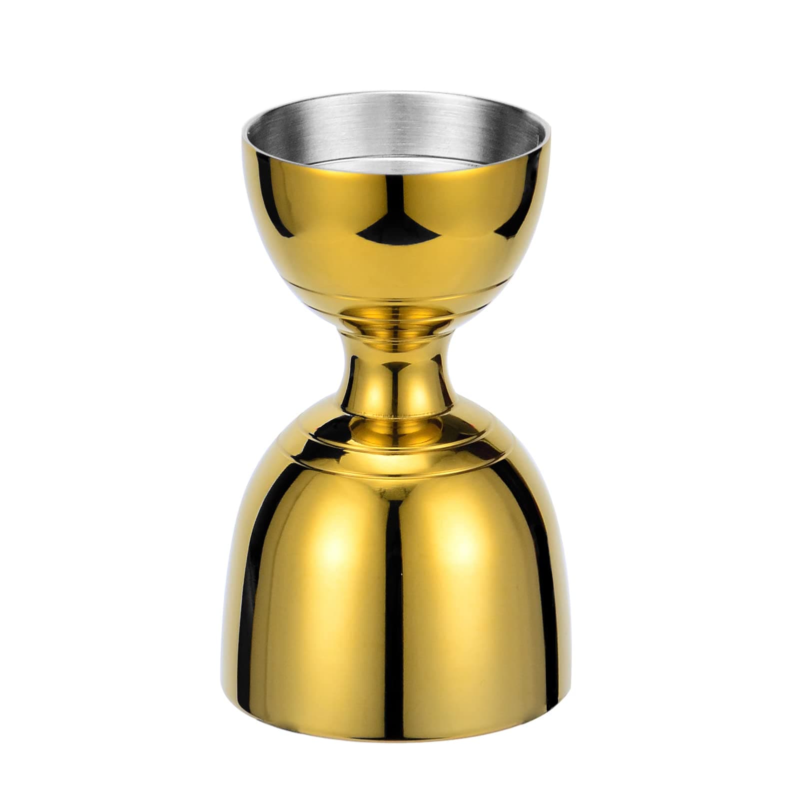 Derrison Bell Jigger Stainless Steel Bar Tool With 0.5oz, 1oz, 1.5oz and 2oz Measuring Marks, Gold, Mirror Polished Finish, One Jigger