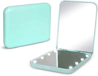 Pocket Mirror, 1X/3X Magnification LED Compact Travel Makeup Mirror with Light for Purse, 2-Sided, Portable, Folding, Handheld, Small Lighted Mirror for Gift, Cyan