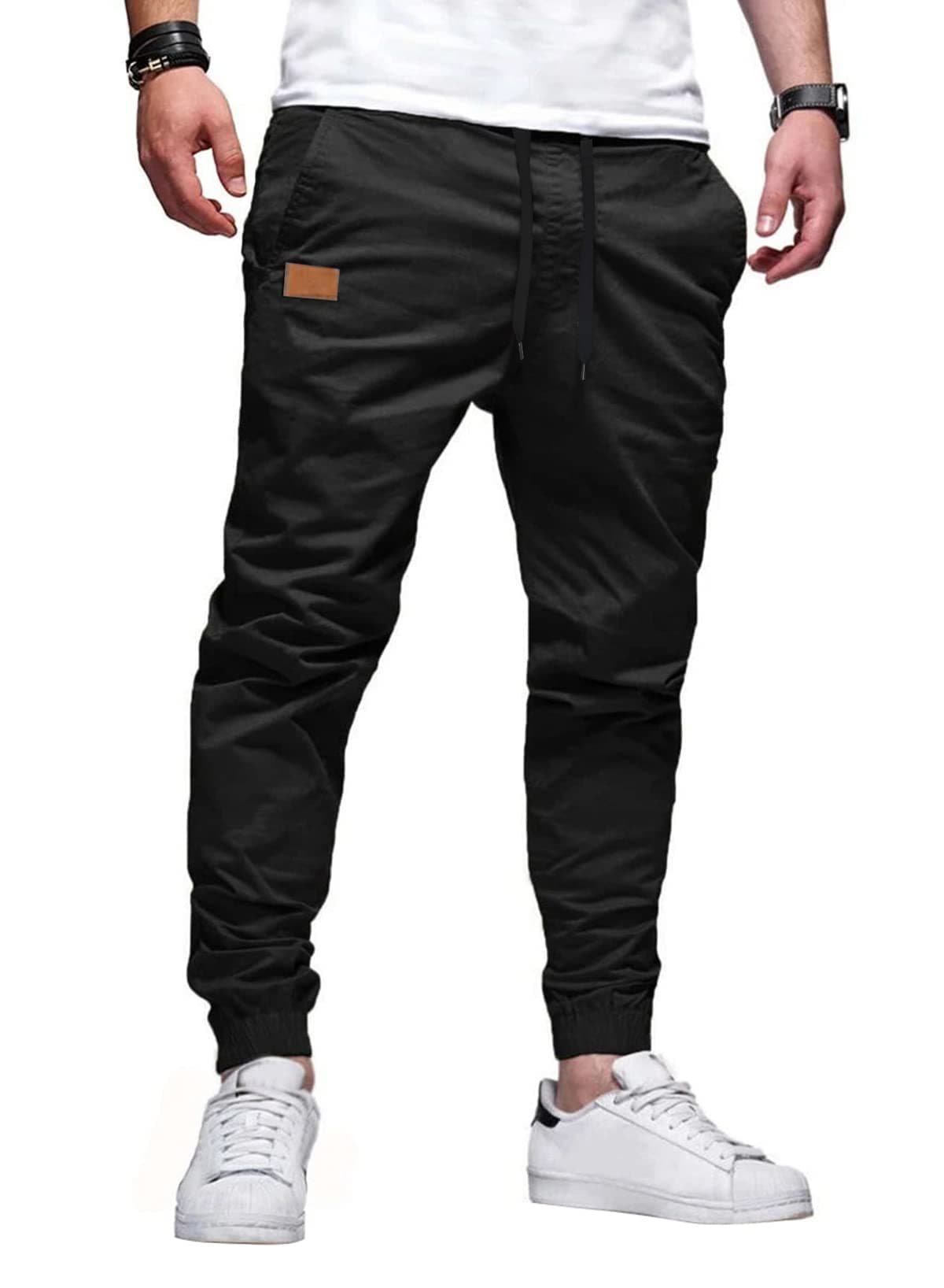 Work Pants for Men Stretch Elastic Waist Drawstring Jogging Pants Casual Cargo Pants Tapered Sweatpants with Multi Pocket,US 38(XL),Brown