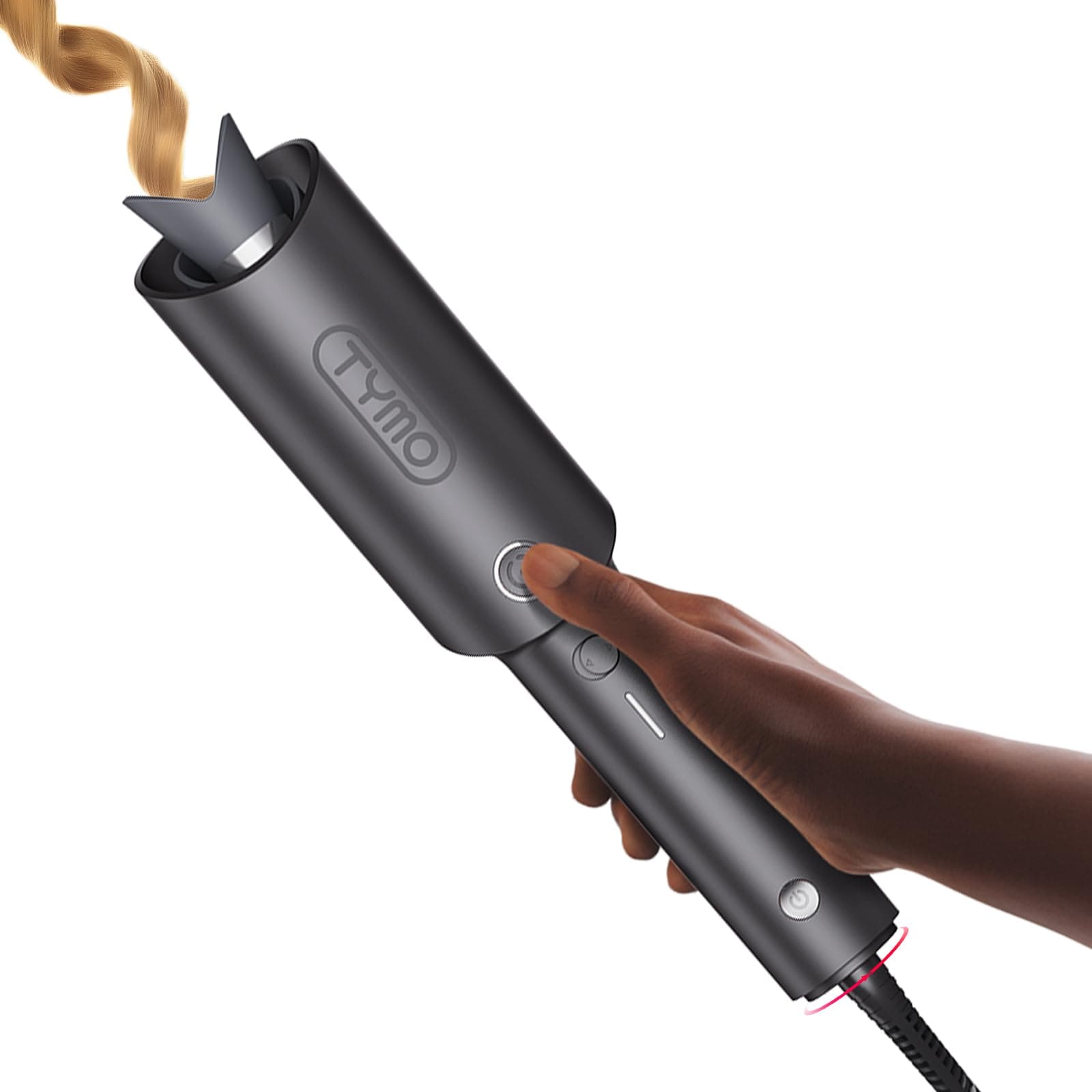 Automatic Rotating Curling Iron - TYMO CURLPRO Beach Waves Curling Wand, Portable Hair Curler, 500 Million Ionic, Dual Voltage & Lightweight for Travel, Ceramic Coating, 1 Inch, Metallic Gray