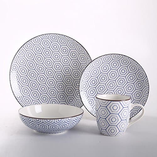 SOLECASA"16-Piece/Service for 4" Printed Porcelain/Ceramic Dinnerware and Serveware Set,Ideal Place Setting Set,Round Assorted Dinner Set (90131)