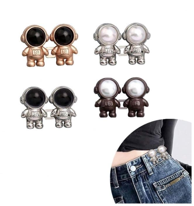 EZ LIVING Astronaut Adjustable Jean Button Pins – Creative Space-Themed Replacement Buttons for Loose Jeans, No-Sew, Easy Fit, Removable and Reusable Metal Pins for Perfect Waist Adjustment(2set)