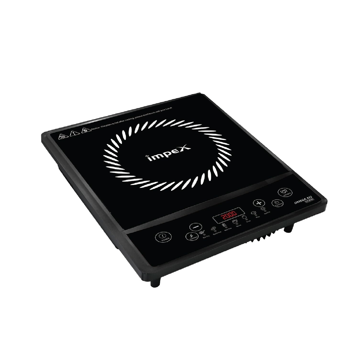 Impex Induction Cooktop With Soft Button Control | Induction Cooktop With 7 Cooking Modes and Overheat Protection | 4 Digit LED Display | 1 Year Warranty (OMEGA M3 DX200, 2000 W)