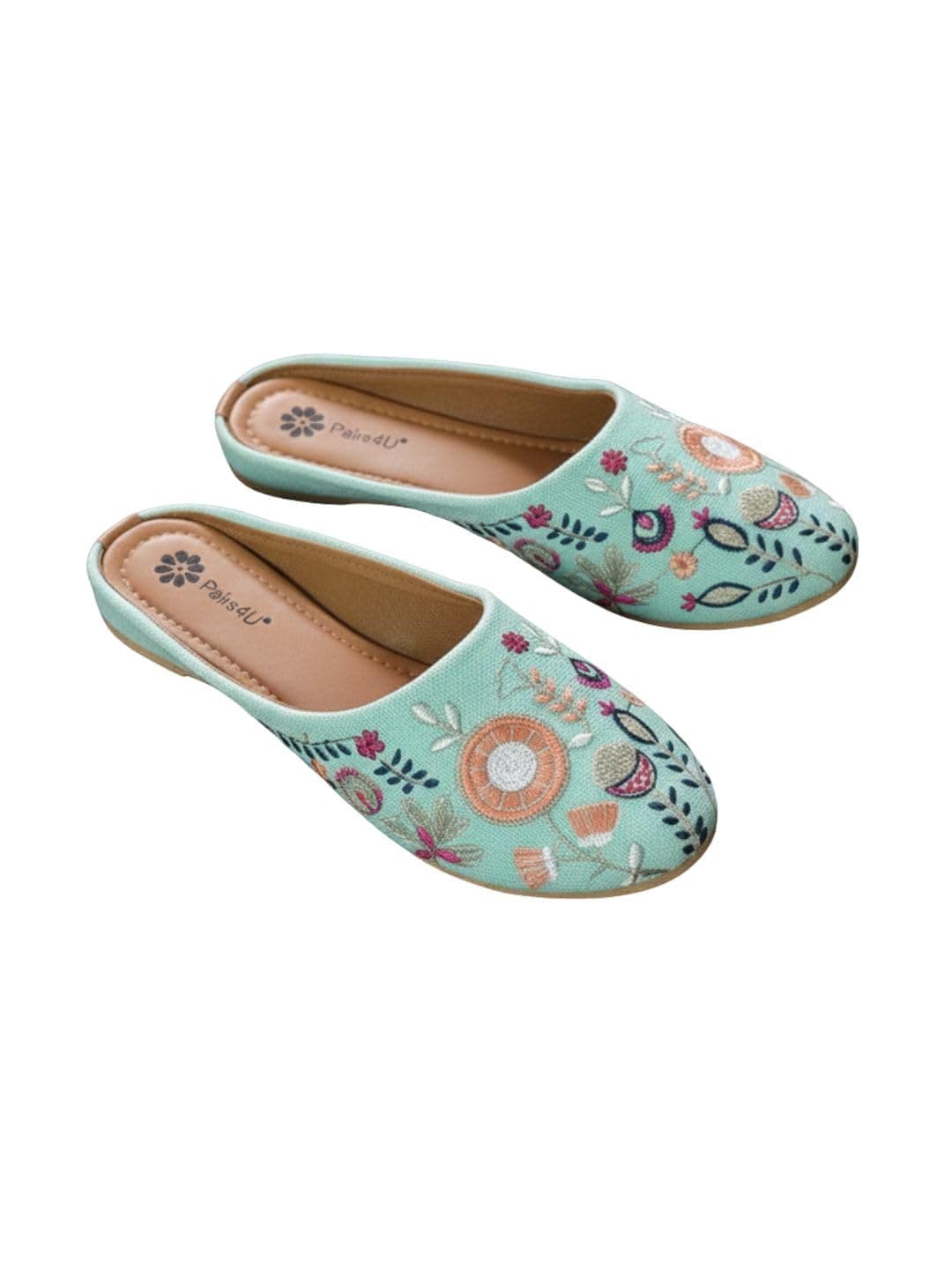 Women Embellished Ethnic Mules Canvas Upper with Embroidered Pattern
