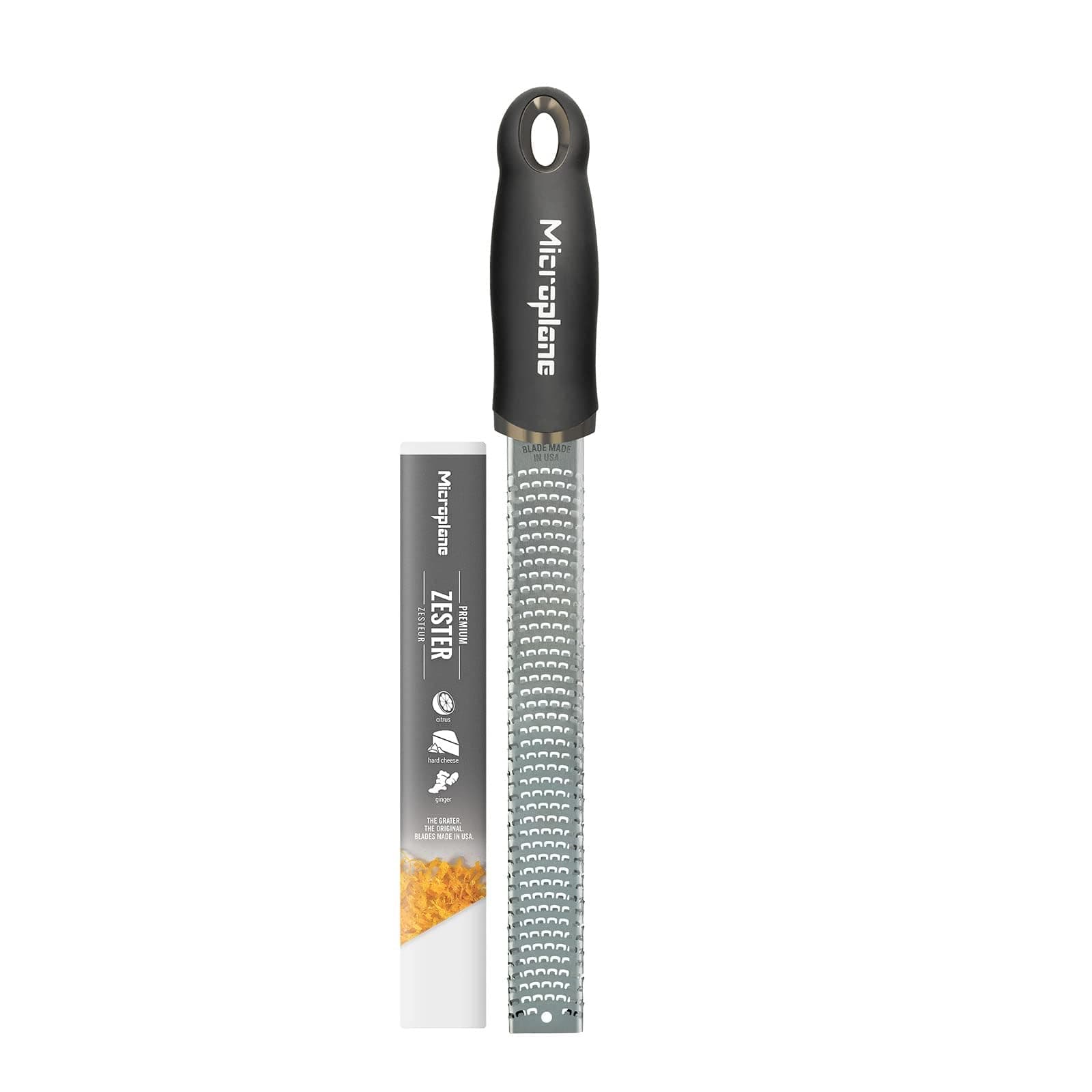 Microplane Premium Classic Series Zester 18/8, Black - Lemon Zester & Cheese Grater & Vegetable Grater - Citrus, Parmesan Cheese, Garlic, Ginger, Nutmeg, Chocolate - Stainless Steel Grater