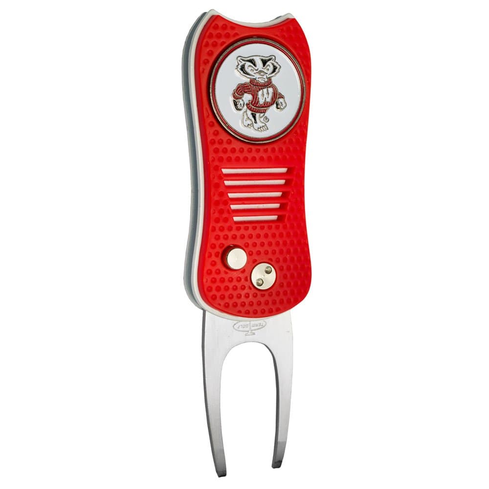 NCAA Switchblade Divot Tool with Double-Sided Magnetic Ball Marker, Features Patented Single Prong Design, Causes Less Damage to Greens, Switchblade Mechanism
