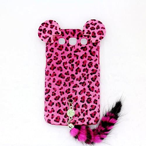 3D ear pink Leopard with tail Fur Plush cute Case Cover Shell skin For Smart Mobile Phones (Samsung Galaxy Core Prevail LTE S820L, rose)