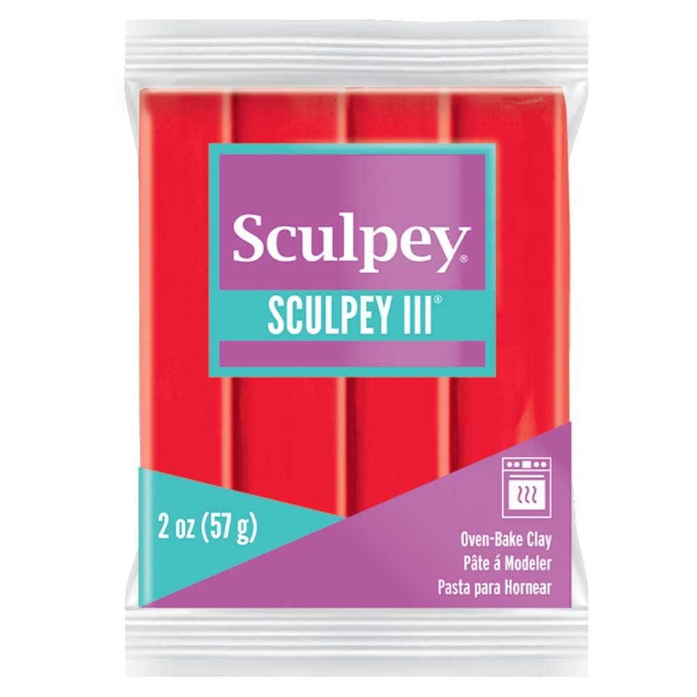 Polyform Sculpey III Polymer Oven-Bake Clay, Red Hot Red, Non Toxic, 2 oz. bar, Great for modeling, sculpting, holiday, DIY, mixed media and school projects.Great for kids & beginners!