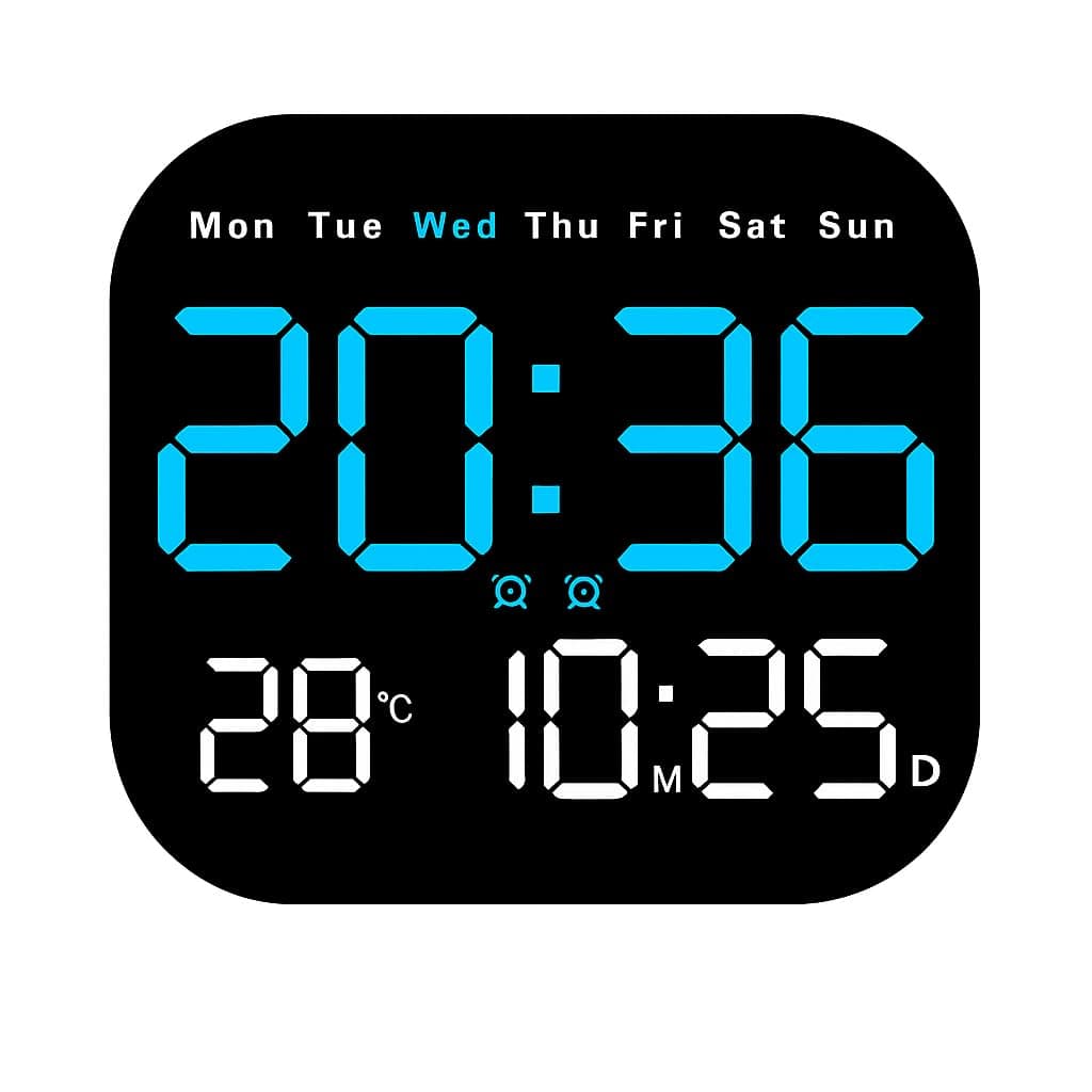 AERYS 9-Inch Plastic Digital Alarm Wall Clock, LED Display with Date, Temperature, Day of Week, Auto Dimming, Remote Control, Table Desk Clock for Home, Office, Living Room