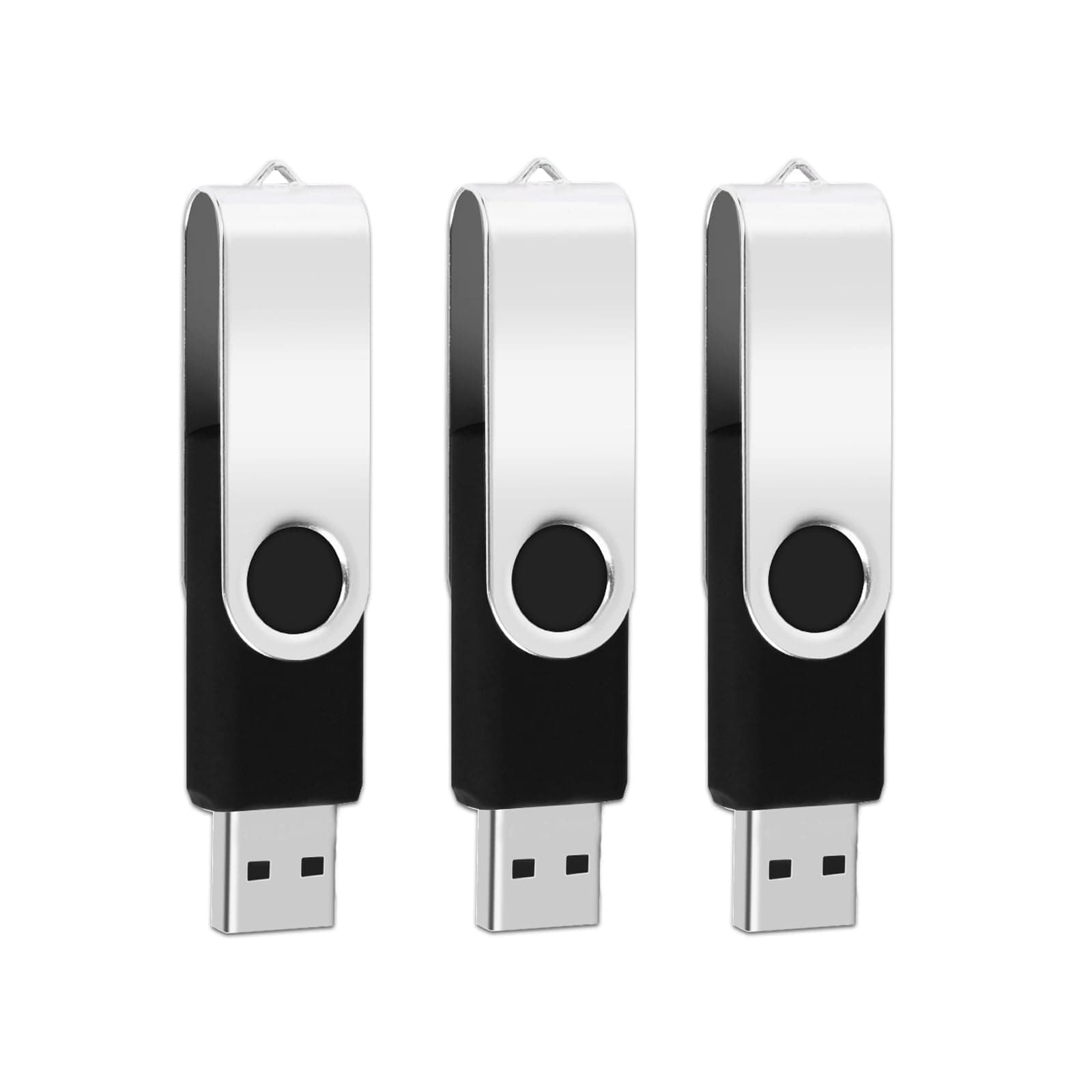 3Pack of 1GB USB Flash Drives EASTBULL USB 2.0 Drive Swivel USB Drives Memory Stick Metal Pen Drive (Black, 1GB)
