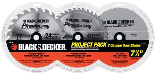 Black & Decker 77-778W 3 Blade Project Pack with 7-1/4-Inch 24 Tooth Combination Blade, 40 Tooth Combination Blade, and 40 Tooth Paneling and Plywood Blade
