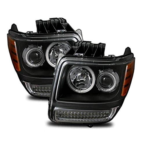 Black Projector Headlights Assembly Set with CCFL Halo For Dodge Nitro - (Pair) Driver Left and Passenger Right Side Replacement Headlamp