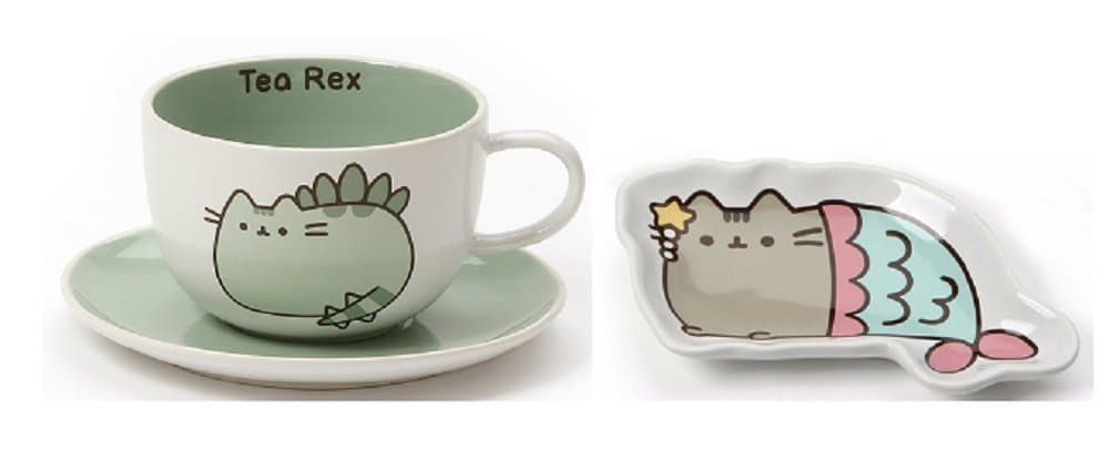Enesco Pusheenosaurus Tea Cup and Saucer bundle with Mermaid Tea Bag Tray