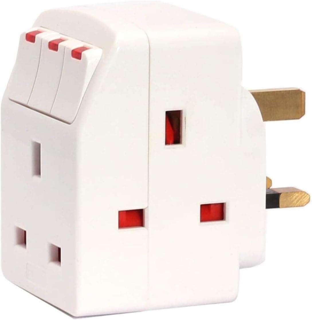 Royal Apex ESMA 3 Way UK Plug Multi Adapter with Single Switches, BS1362 Diecast Plug Adapter