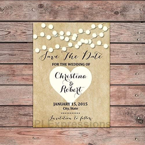 Anniversary Or Wedding Save The Date Card, Heart and String of Lights Wedding Announcement Save The Date Card