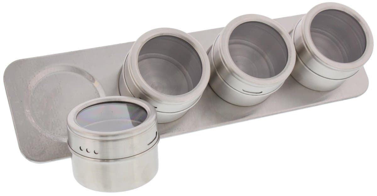 Mimo Style Magnetic Spice 4 Jar Set Spice Rack - Brushed Metal Finish