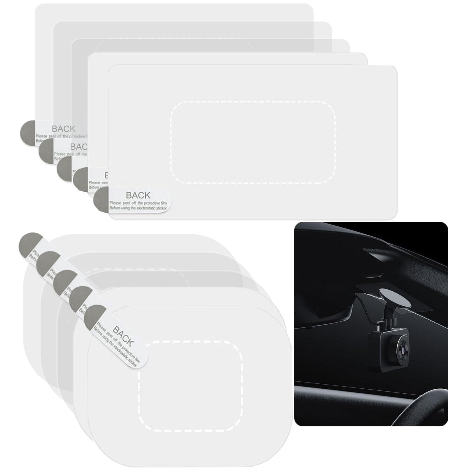 10Pcs Dashcam Windshield Sticker, Electrostatic Stickers for Dash Cam, Prevent Scratching & Falling, Windshield Static Sticker for Mounting Dash cam Phone Projection Screen (10-Pcs)