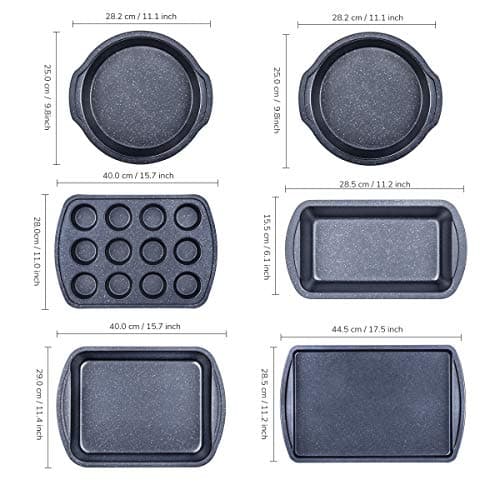 Keemo Nonstick Bakeware 6-Piece, Baking Stick Carbon Steel Cookie Sheet, Muffin Roasting Loaf Pizza Bread Pans Cookware Set, BP002 Non Marble Coated