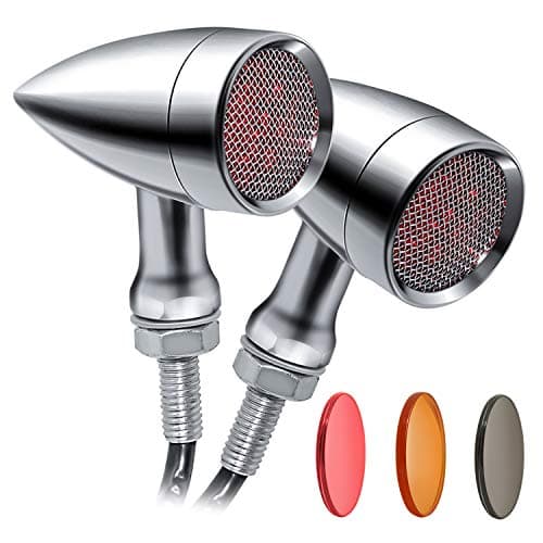 Senkauto Motorcycle Bullet Net LED Turn Signal Light Blinker Indicator Front Rear Lights for Harley Honda Yamaha Suzuki (Chrome w/Red Light)