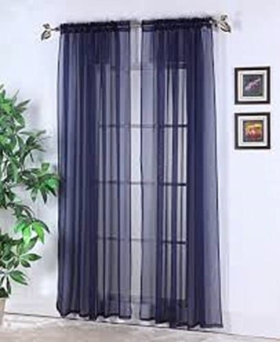 Gorgeous Home 1 Panel 55" Wide X 84" Soild Window Rod Pocket Sheer Panels See Through Curtains (Navy Blue)