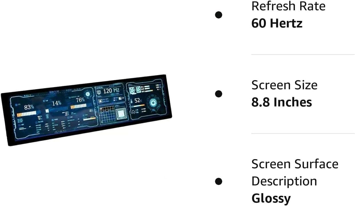 EDIY 8.8 Inch Computer Secondary Screen PC Temperature Display with Case CPU Temperature Monitor 1920x480 LED IPS Sub Screen AIDA64 PC CPU RAM Data Monitor, white