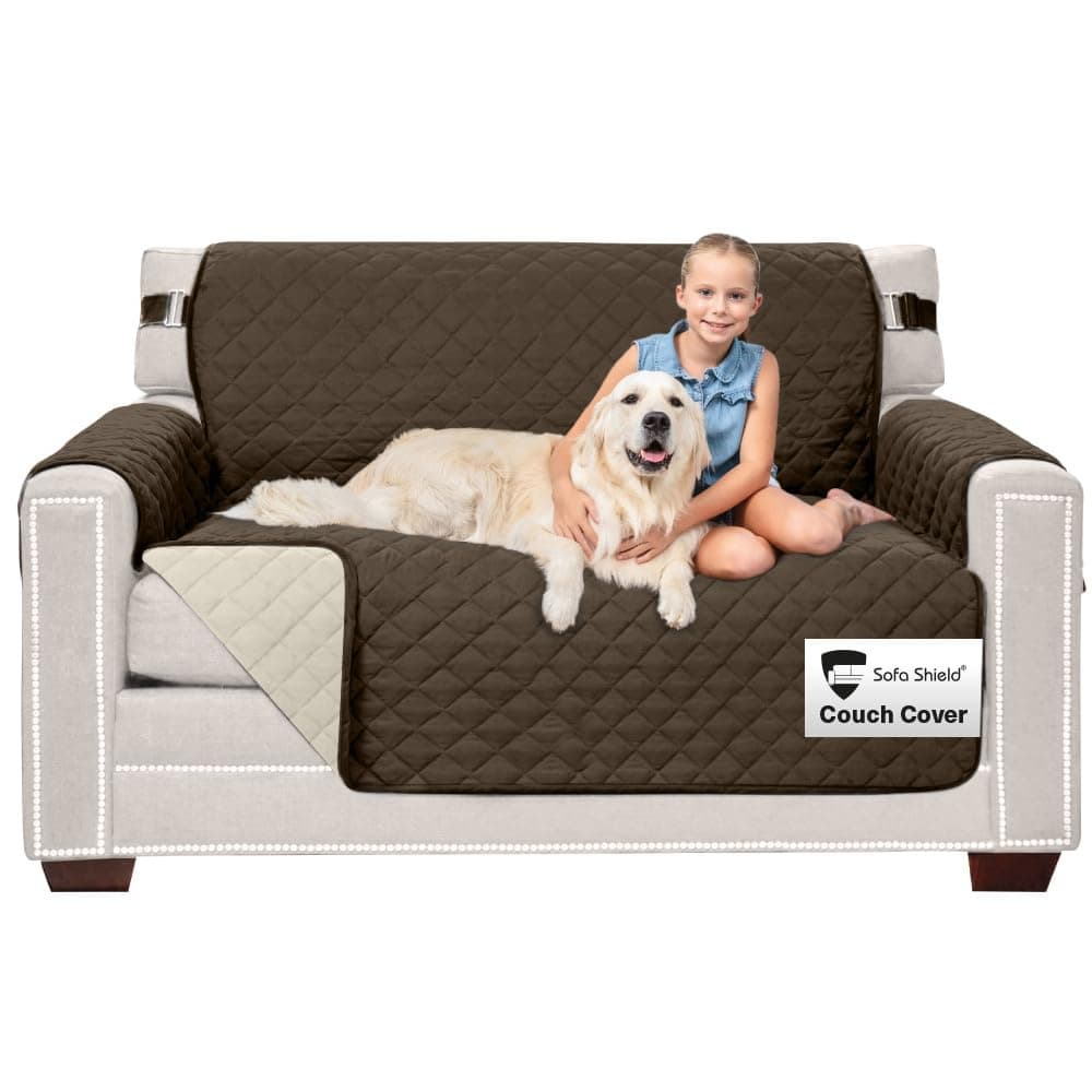 The Original SOFA SHIELD Reversible Furniture Protector, Features Elastic Strap (Loveseat: Chocolate/Beige) by Sofa Shield