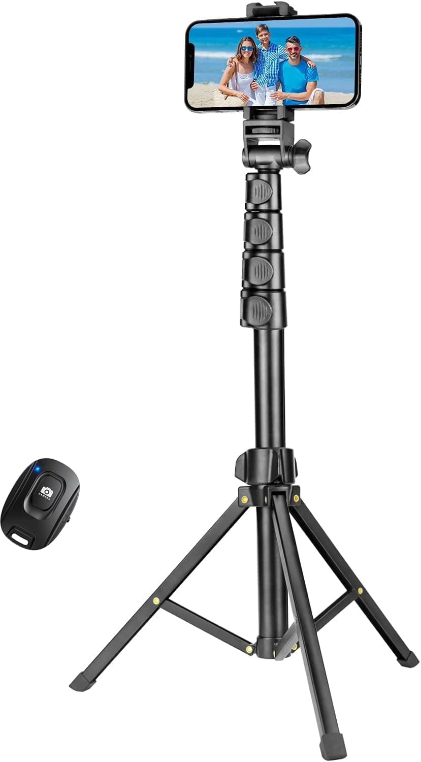 1.7 Meter/67 inch Phone Tripod Stand & Bluetooth Selfie Stick Tripod, Cellphone Tripod with Bluetooth Remote, Compatible with iPhone 15/14/13/12/12 pro/11/11pro/8