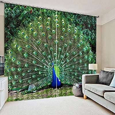FBS 3D Peacock Digital Printed Polyester Fabric Curtains for Bed Room Kids Room Living Room Color Green Window/Door/Long Door (D.N.122) (1, 4 x 9 Feet (Size ; 48 x 108 Inch) Long Door)