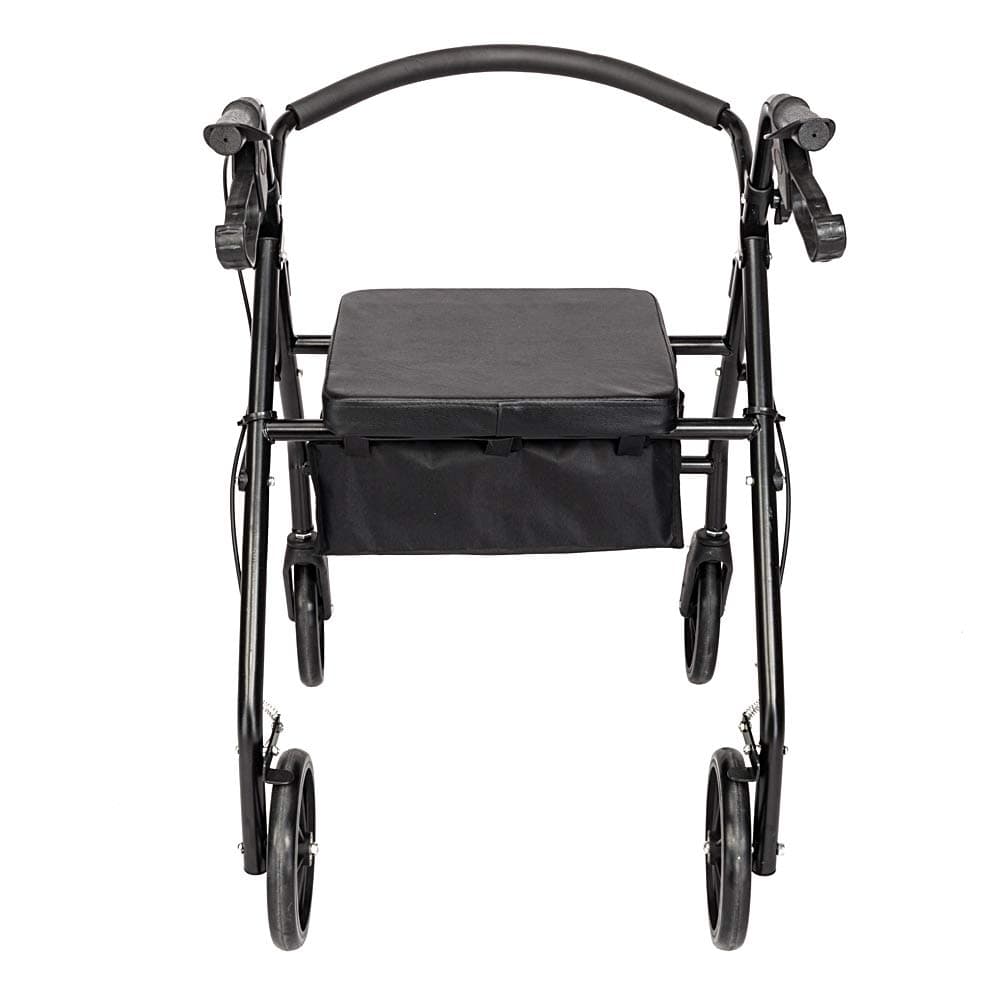 Folding Four Wheel Rollator, Lightweight Mobility Walker with Seat & Carry Bag, Mobility Aid for Elderly Disabled (Black)